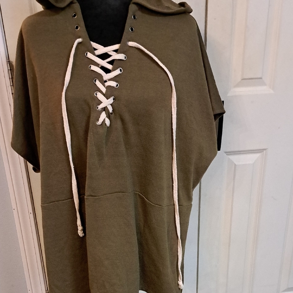 Free People Tops - Free People Olive Lace-Up Hoodie